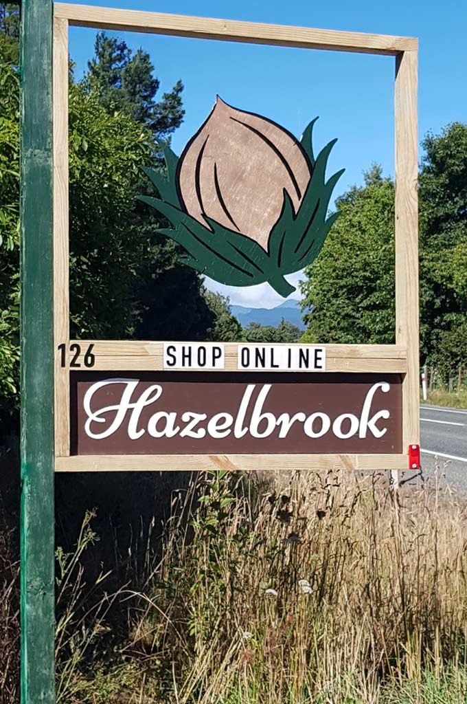Hazelbrook Hazelnuts roadside sign